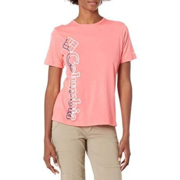 Columbia Women's Bluebird Day Relaxed Crew Neck, Salmon Heather, Plus 1X - Picture 1 of 10